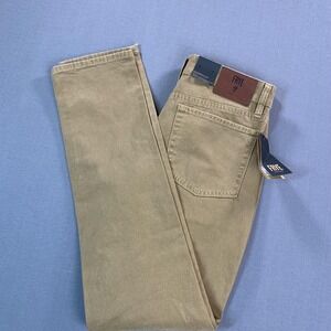 NEW Frye Dean 5PKT Slim Jeans Mens 30x32 Brown Stretch Canvas Denim Nutmeg Mid